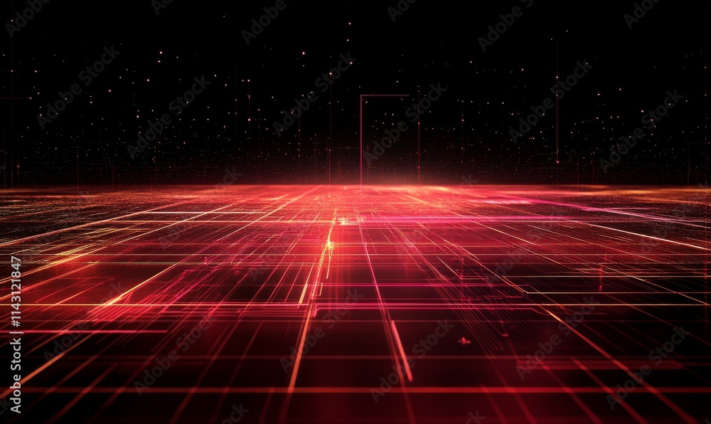 Poster futuristic network lines form a technical grid. red and pink connectivity concept with copy-space.