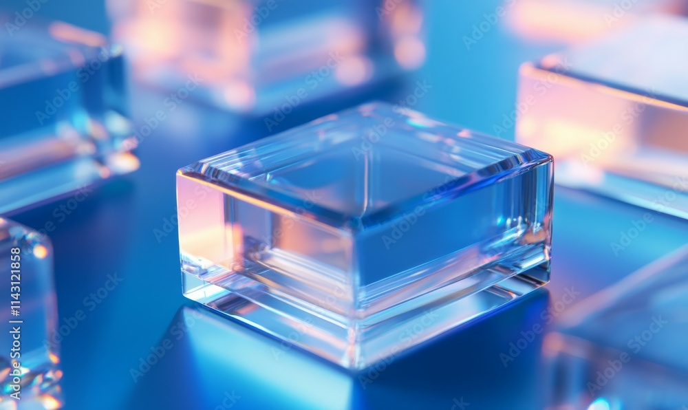 Poster acrylic blocks on a blue surface. visionary tech design with space for copy. .