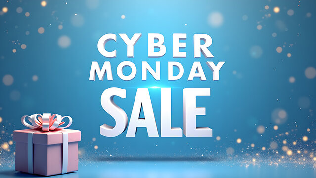 Cyber Monday Sale Banner with Gift Box. Concept of online shopping and promotion.