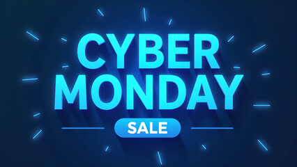 Cyber Monday Sale Banner with Neon Effect. Concept of Online Shopping and E commerce.