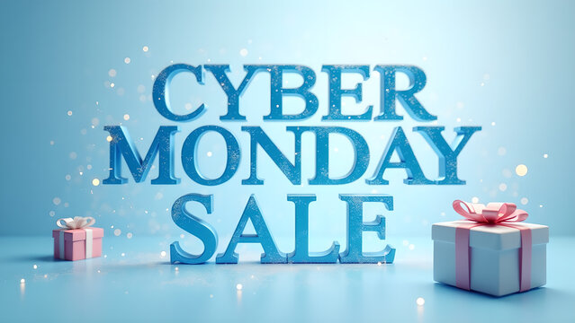 Cyber Monday Sale Banner with Gift Boxes. Concept of Online Shopping and E commerce.