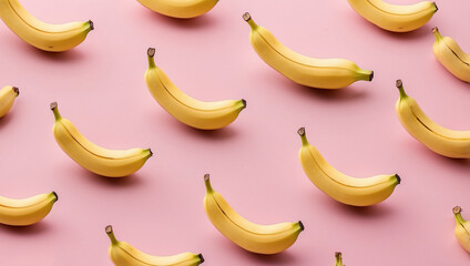 Pattern of banana on pastel pink background