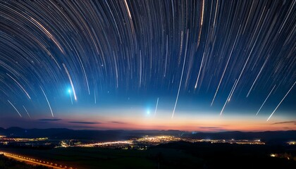 Star Trails Over Cityscape at Night
