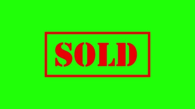 sold word seal stamp 4k animation red color sold stamp 4k animation with green chroma key background or white background