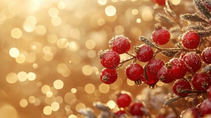Berries glimmer softly in golden light during a festive holiday celebration