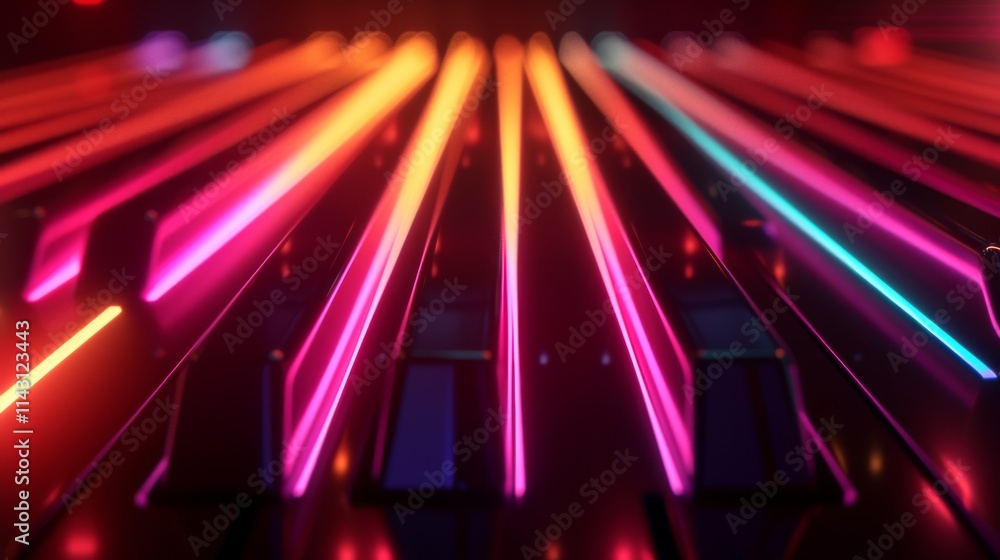 Poster a mesmerizing display of neon light streaks in vibrant colors, creating an abstract composition with