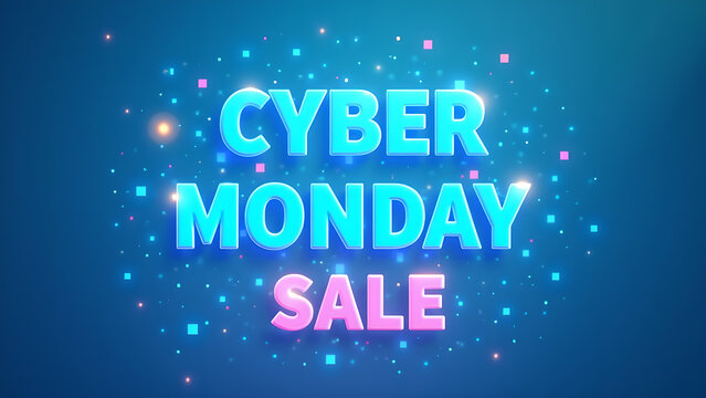Cyber Monday Sale Neon Text Effect. Concept of online shopping, discount, and promotion.