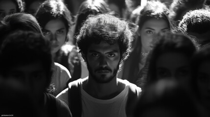 Fototapeta premium Black and white crowd walking in dynamic motion blur