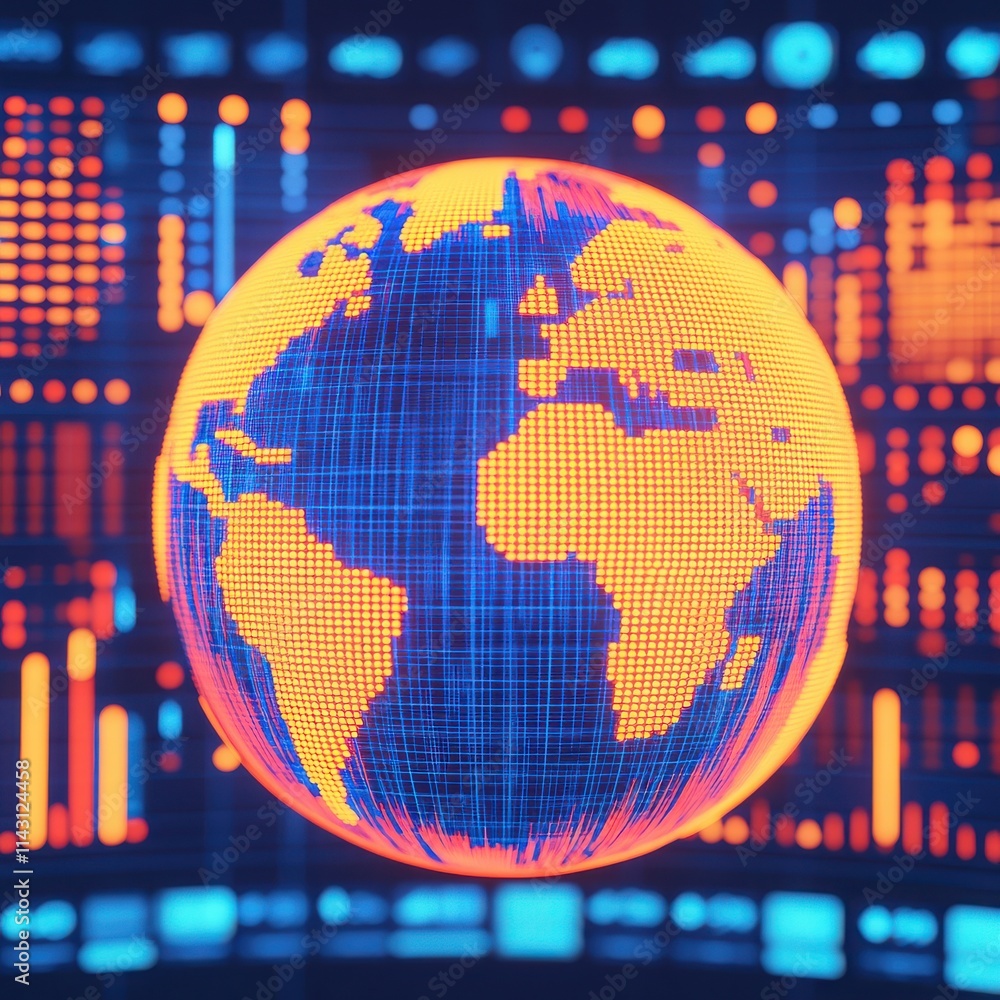 Poster a vibrant, digital representation of the earth surrounded by glowing data and analytics. perfect for