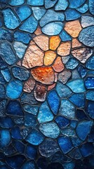 Mosaic artwork featuring abstract snowy landscapes in cool tones and textured patterns