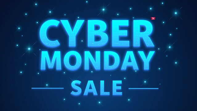 Cyber Monday Sale Banner with Glowing Text. Concept of Online Shopping and Discount.