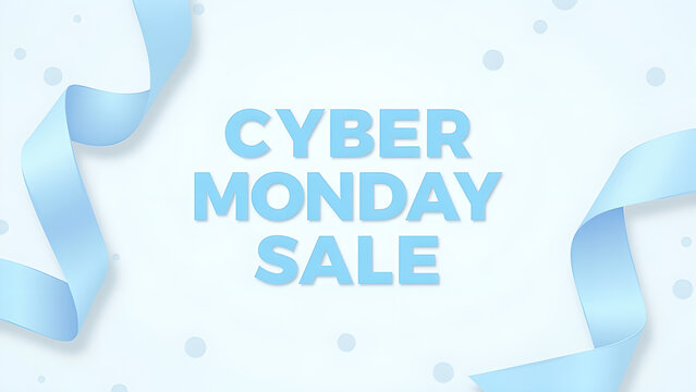 Cyber Monday Sale Banner with Blue Ribbon. Concept of Online Shopping and E commerce.