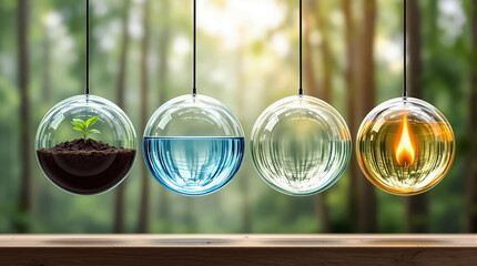 Conceptual Representation of Nature's Four Elements in Glass Orbs