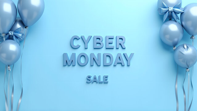 Cyber Monday Sale Text with Balloons. Concept of online shopping, discount, and promotion.