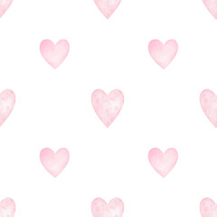 heart. Watercolor seamless pattern in pastel colors for textile and paper. Cute watercolor illustration for Valentine's Day
