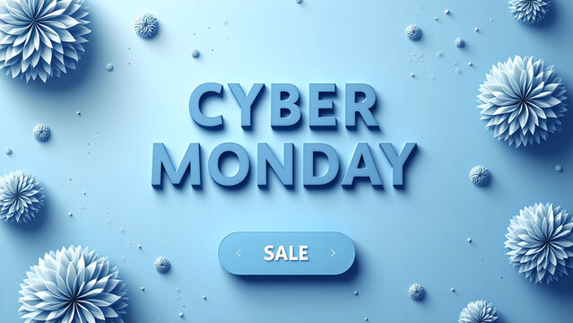Cyber Monday Sale Banner with Floral Decoration. Concept of online shopping and e commerce.