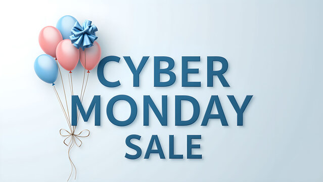 Cyber Monday Sale Banner with Balloons. Concept of Online Shopping and Discount.