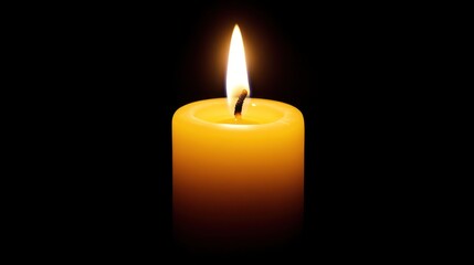 Single lit yellow candle on black background.