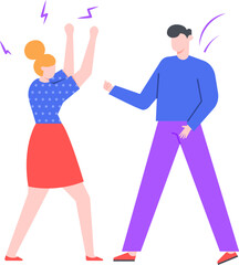 Young woman and man arguing and gesturing angrily during quarrel, disagreement or fight, conflict between people, misunderstanding in relationship, problems in communication
