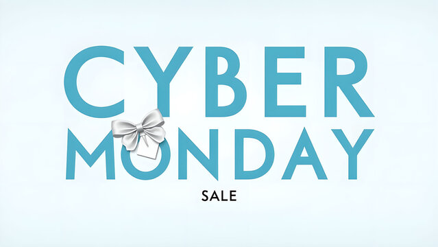 Cyber Monday Sale Text with Ribbon. Concept of online shopping, discount, and promotion.