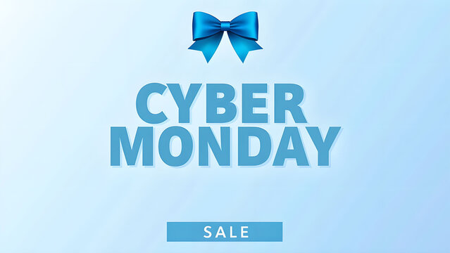Cyber Monday Sale Banner with Blue Ribbon. Concept of Online Shopping and E commerce.