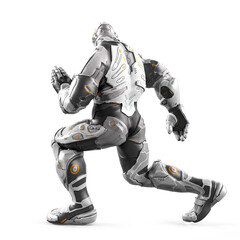 future soldier is dancing on white background rear view