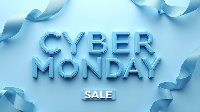 Cyber Monday Sale Banner with Ribbons. Concept of Online Shopping and E commerce.