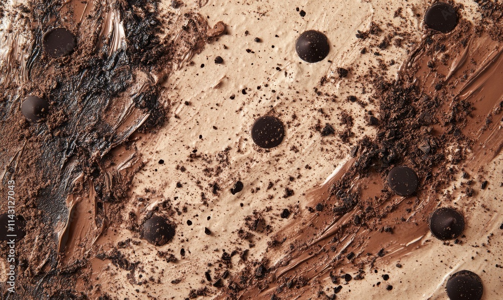 Aufkleber abstract chocolate brushstrokes over a mocha mousse canvas, enriched with powdered cocoa and scatter