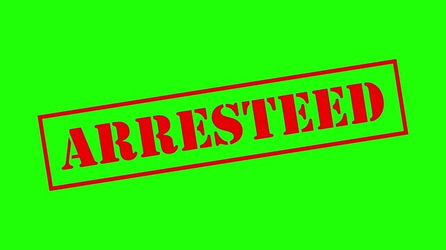 arrested word seal stamp 4k animation red color arrested stamp 4k animation with green chroma key background or white background