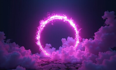 Obraz premium Glowing purple energy ring ethereal smoke dark background