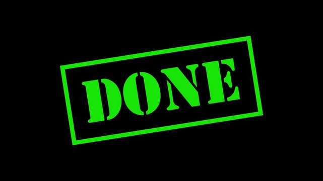 done word seal stamp 4k animation green color done stamp 4k animation with black background, transparent background, and white background

