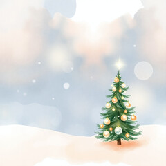 Obraz premium Golden glowing Christmas tree in snowy landscape for festive greeting cards