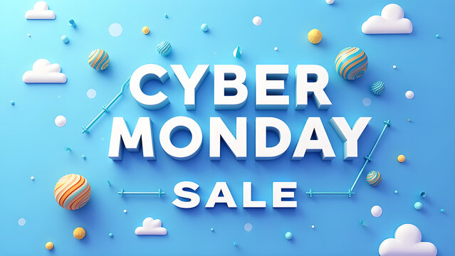 Cyber Monday Sale Banner with Blue Background. Concept of Online Shopping and Discount.