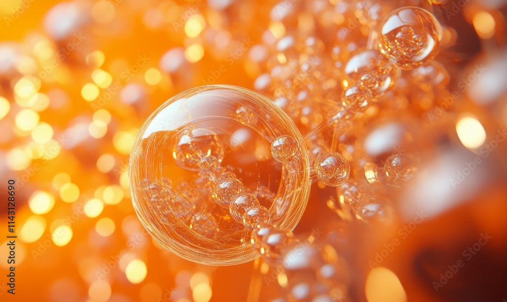 Poster artificial intelligence, quantum computing concept. orange tech background