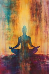 Obraz premium Meditative figure, colorful textured background, peaceful pose.
