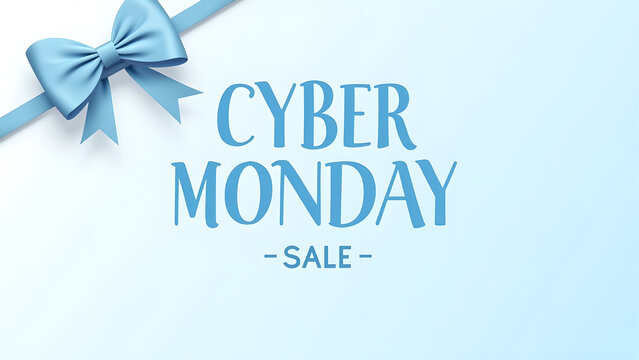 Cyber Monday Sale Promotional Banner with Blue Ribbon. Concept of Online Shopping and E commerce.