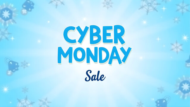 Cyber Monday Sale Promotional Banner with Snowflakes. Concept of online shopping and ecommerce.