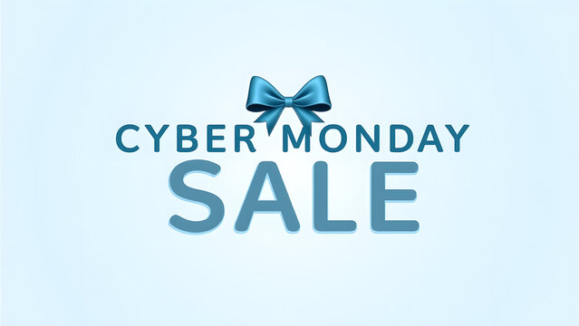 Cyber Monday Sale Banner with Blue Ribbon. Concept of online shopping and ecommerce.