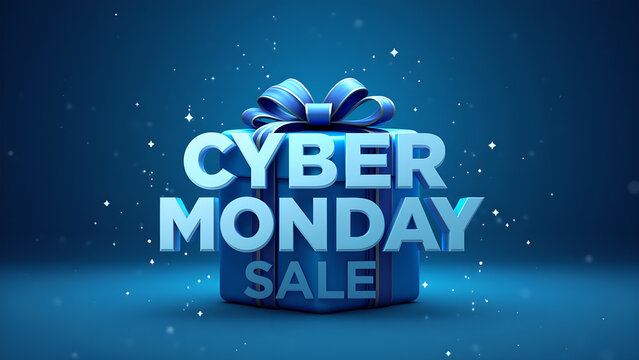 Cyber Monday Sale Promotional Concept with Gift Box and Ribbon.