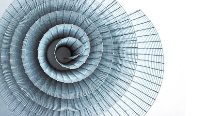 Abstract spiral metal coiled wire mesh with grid pattern, geometric symmetry, modern minimal design...