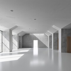 Fototapeta premium Minimalist interior design with concrete wall and white floor wood concrete design wood design concrete architecture wall floor modern