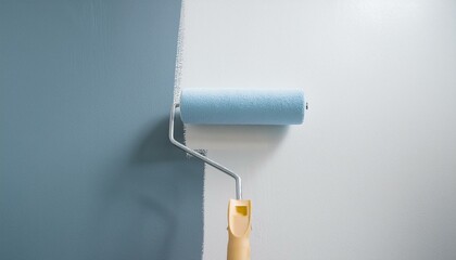 Obraz premium Roller applying paint to wall, scene of smooth rolling on wall