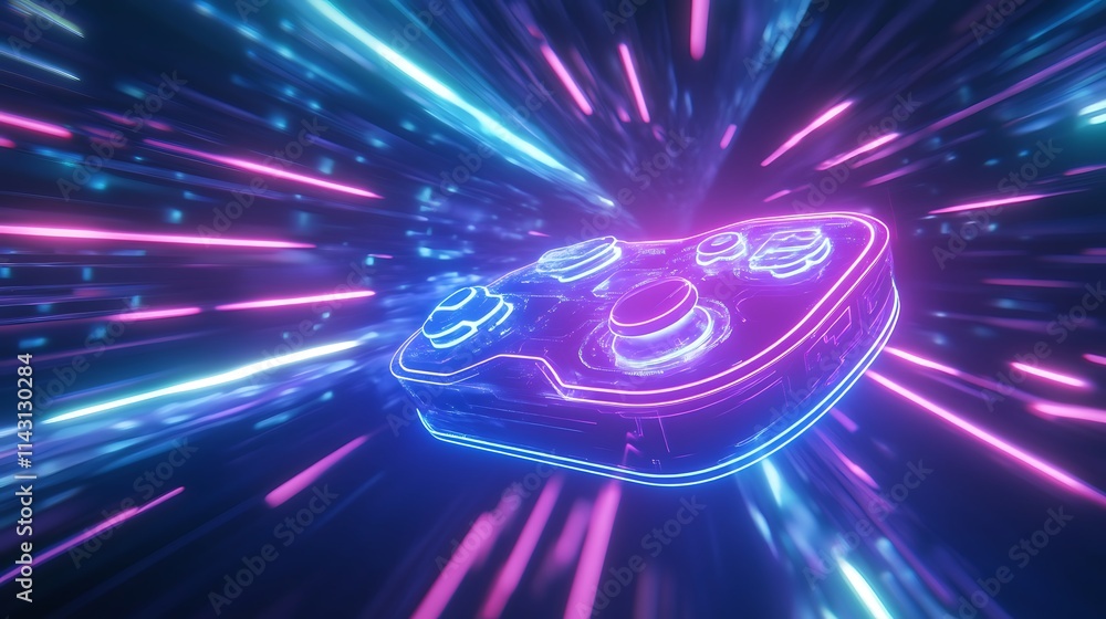 Poster neon game controller in a speed burst