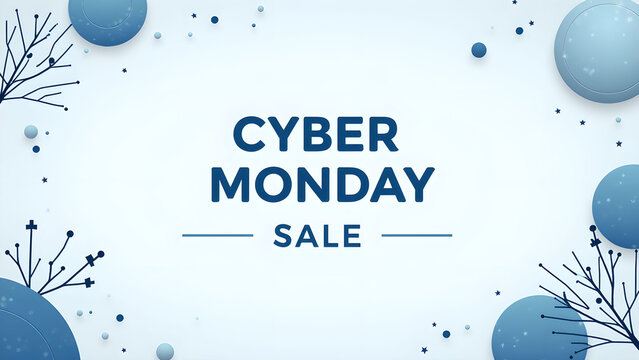 Cyber Monday Sale Banner with Blue Decoration. Concept of online shopping and promotion.