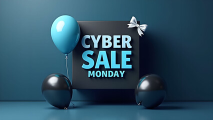 Cyber Monday Sale Sign with Balloons. Concept of online shopping, discount, and promotion.