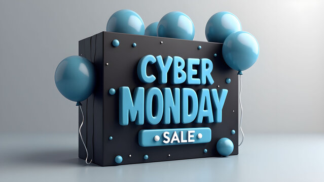 Cyber Monday Sale Sign with Balloons. Concept of Online Shopping and Discount.