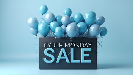 Cyber Monday Sale Sign with Balloons. Concept of Online Shopping and E commerce.