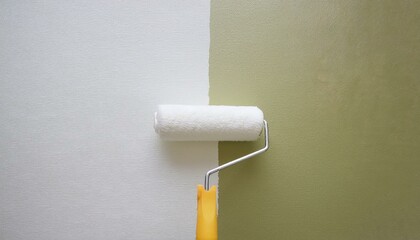 Obraz premium Roller applying paint to wall, scene of smooth rolling on wall