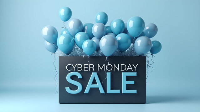 Cyber Monday Sale Sign with Balloons. Concept of Online Shopping and E commerce.