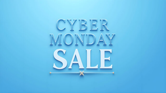 Cyber Monday Sale Text on Blue Background. Concept of Online Shopping and E commerce.